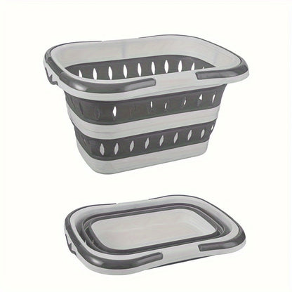 Grey Collapsible Laundry Basket with Dual Carry Handles, 50 cm Length and Flat-Folding Frame