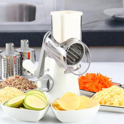 Rotary Cheese Grater – Stainless Steel Hand Crank Shredder with 3 Interchangeable Blades, Non-Slip Suction Base & Cleaning Brush, BPA-Free Vegetable Grater for Cheese, Nuts & Vegetables