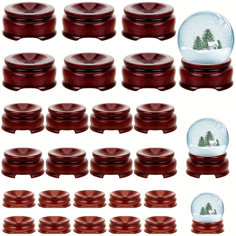 Wooden Crystal Sphere Display Stands, 24-Piece Dark Red Ball Holder Set in Three Sizes for Gemstones, Eggs and Small Decor
