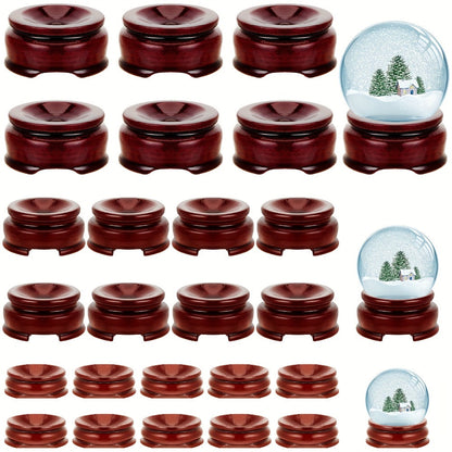 Wooden Crystal Sphere Display Stands, 24-Piece Dark Red Ball Holder Set in Three Sizes for Gemstones, Eggs and Small Decor