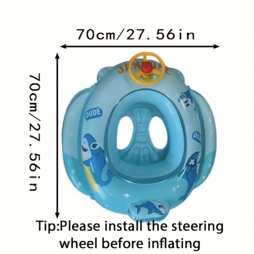 Pool Float Animal-Themed Seat Ring with Steering-Wheel Detail, Inflatable Backrest and Three Colors