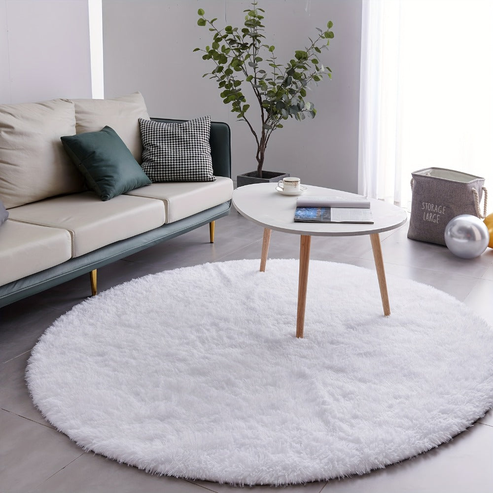 Area Rug, Round Shaggy Plush Carpet in Seven Colors and 4-, 5- or 6-Foot Diameters with Spot-Clean Care