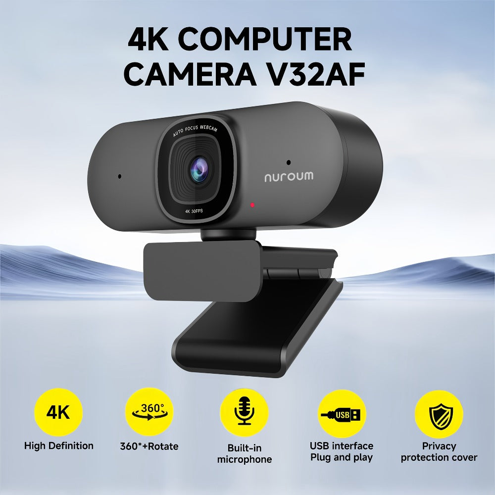 4K Webcam AI Auto Framing True Autofocus with Dual Noise Canceling Mics & 90° FOV – NUROUM V11/V15/V32 Plug and Play USB Camera for Zoom Meetings, Gaming & Home Office, 1080P/2K/4K