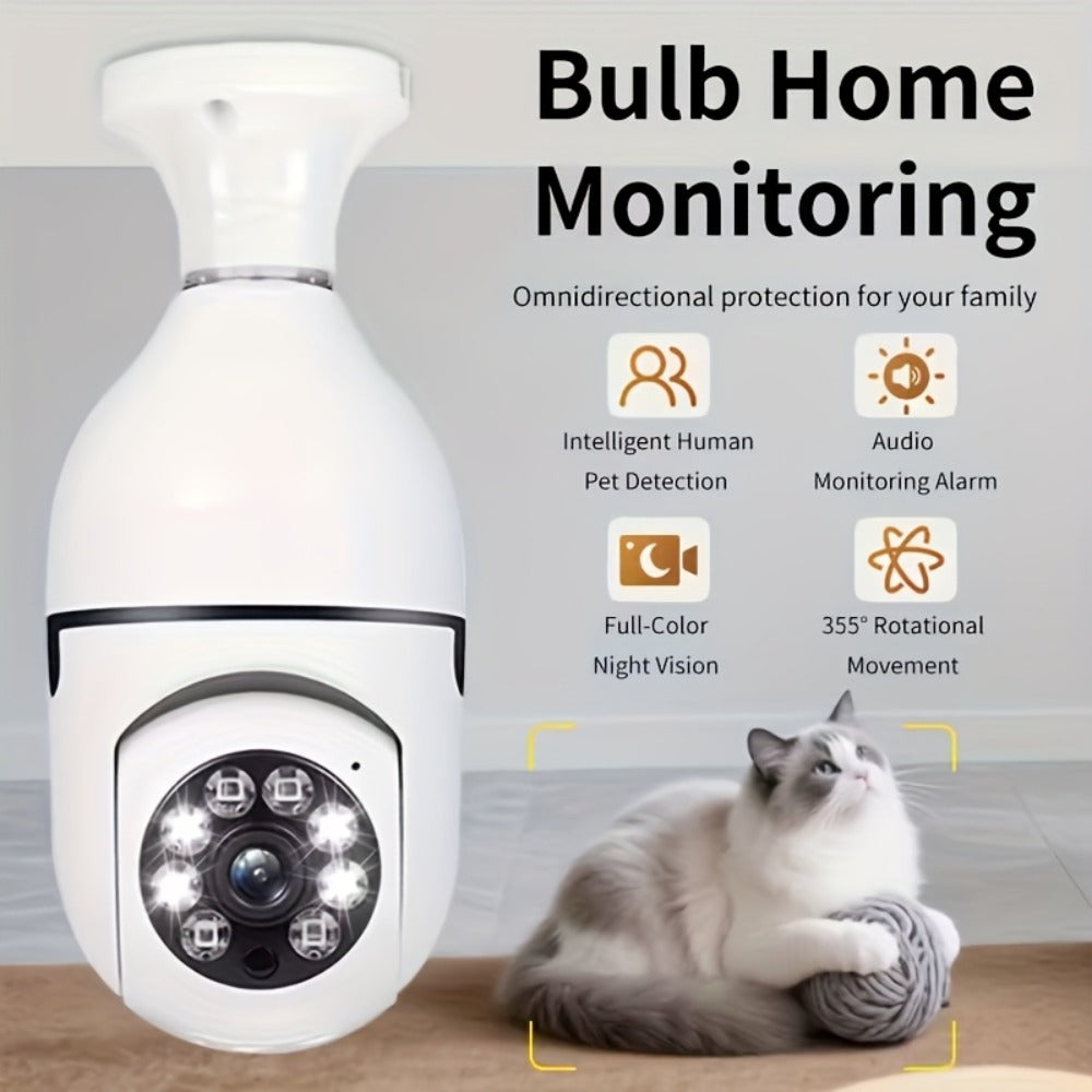 3MP Bulb Security Camera 360° Panoramic WiFi Indoor Surveillance, Dual Band 5GHz & 2.4GHz, Night Vision, Two-Way Audio, App Control – Screw-In Home Garage Pet Baby Nanny Monitor Camera