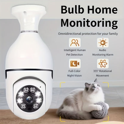 3MP Bulb Security Camera 360° Panoramic WiFi Indoor Surveillance, Dual Band 5GHz & 2.4GHz, Night Vision, Two-Way Audio, App Control – Screw-In Home Garage Pet Baby Nanny Monitor Camera