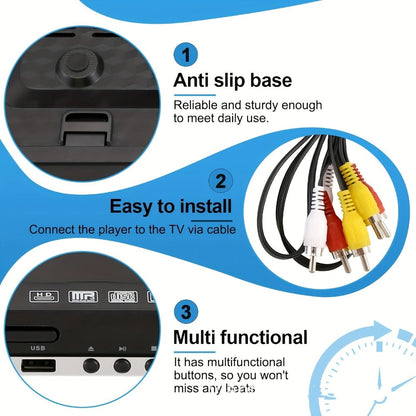 Black Karaoke DVD Player with Dual Microphone Inputs, USB Port, AV and HD Outputs, Remote Control and RCA Cable