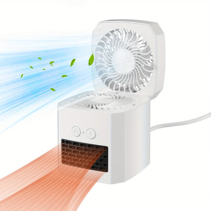 Compact 400W Desktop Heater-Fan with Fold-Top Fan, Three Speed Positions and White or Black Case