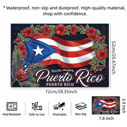 Puerto Rico Flag and Floral Stove Protector Mat, 28.35 x 20.47 Inches with Rectangular Format