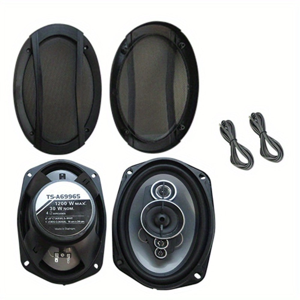 1200W 5-Way Coaxial Car Speakers 6x9 Inch – HiFi Full Range 44Hz-25kHz, 4-Ohm, 89dB Sensitivity, Universal 12V Fit for Car Door Stereo Audio Upgrade (2pc Pair)