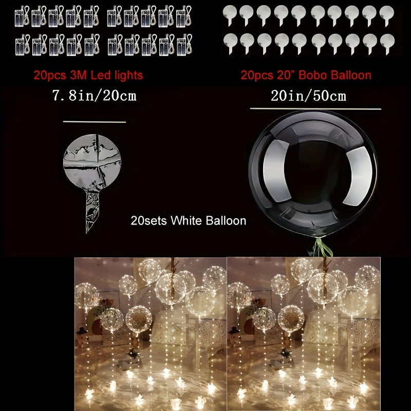 LED Bubble Balloon Party Supplies Set with 20 Clear Balloons, 20 Light Strings and Two Light Colors