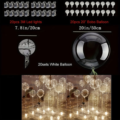 LED Bubble Balloon Party Supplies Set with 20 Clear Balloons, 20 Light Strings and Two Light Colors