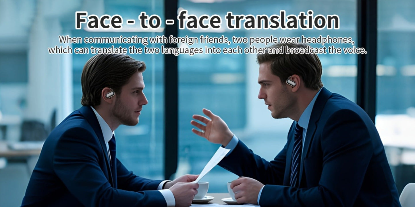 AI Translation Earbuds 144 Languages Real-Time Bluetooth 6.1 TWS Meeting Notes Noise Cancelling Crystal Mic Touch Control Type-C Charging All Smartphones Business Travel