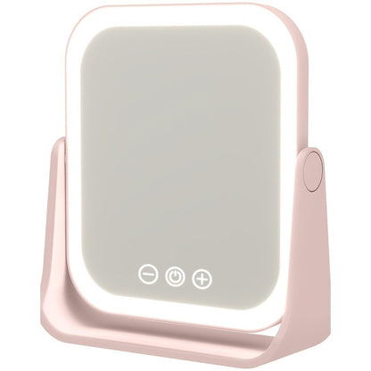 Makeup Mirror Foldable LED Travel Stand with Three Light Colors, Touch Dimming, USB Charging and Pink or White Options