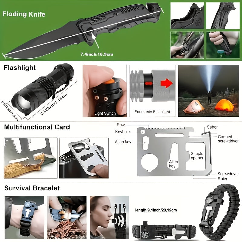 217-Piece Outdoor Tool and First Aid Supply Kit with MOLLE Bag in Nine Color-Labeled Options