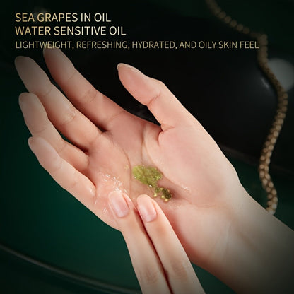 Face Serum Mercilen Sea Grape, Collagen Peptide and Squalane Essence Oil in a Green Pump Bottle