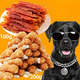 100g of duck jerky + 200g of teethers in the shape of beef bones