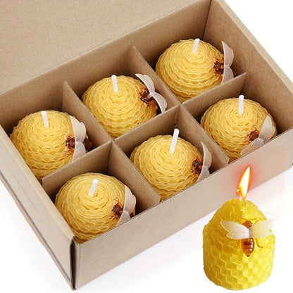 Beeswax Candles Set - Natural Pure Beeswax Votive Candles with Bee Decorations, Handcrafted from Beekeepers