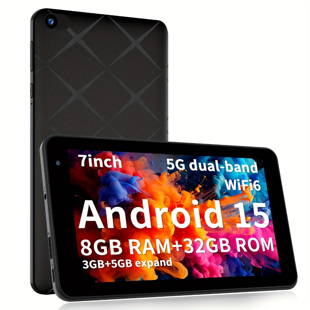 Android Tablet 7-Inch with Android 15, 8GB Total RAM, 32GB Internal Storage and Dual-Band WiFi 6