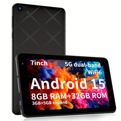 Android Tablet 7-Inch with Android 15, 8GB Total RAM, 32GB Internal Storage and Dual-Band WiFi 6