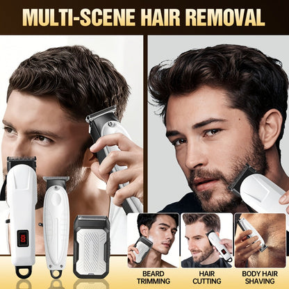 Hair Clippers & Trimmers White Grooming Set with LCD Screens, USB-C Charging and One, Two or Three Pieces