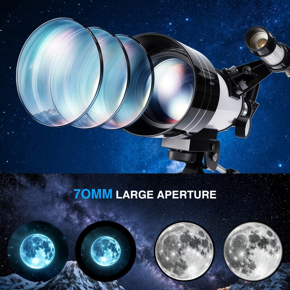 Monocular Telescope 150X with 3 Eyepieces, 70mm Aperture & Tripod – Portable Astronomical Refractor with Phone Holder & Barlow Lens, Easy Setup, Best Gift for Nature, Education & Stargazing