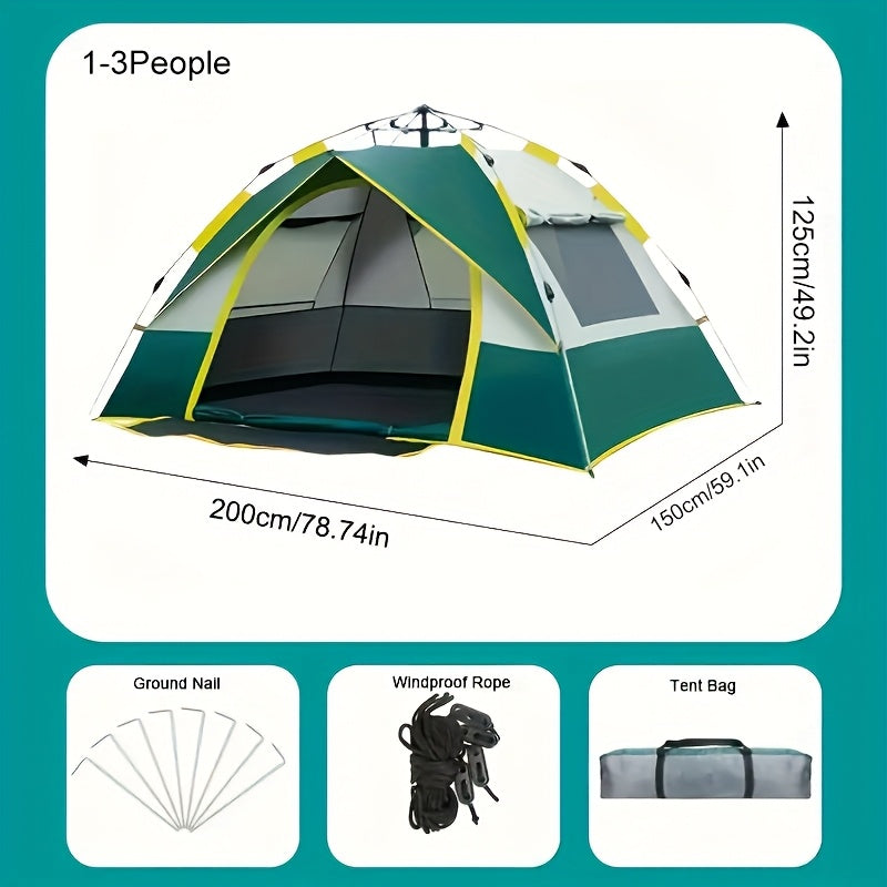 Camping Tent Automatic Pop-Up with Double Doors, Mesh Windows and Two Source-Listed Capacity Options