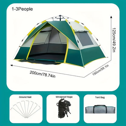 Camping Tent Automatic Pop-Up with Double Doors, Mesh Windows and Two Source-Listed Capacity Options
