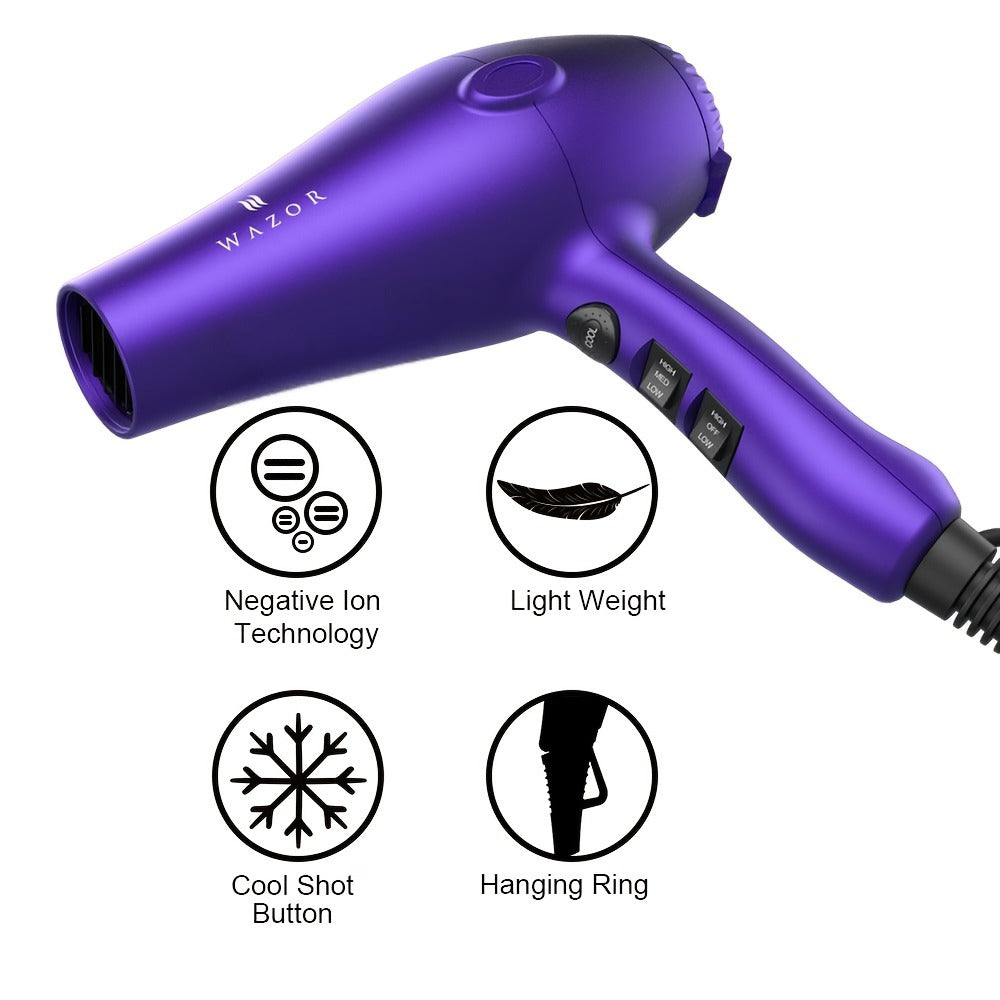 1875W Ionic Hair Dryer with Diffuser Concentrator Comb Nozzle - Professional Blow Dryer DC Motor 3 Heat 2 Speed Cool Shot Anti-Frizz Salon Quality for Women Black