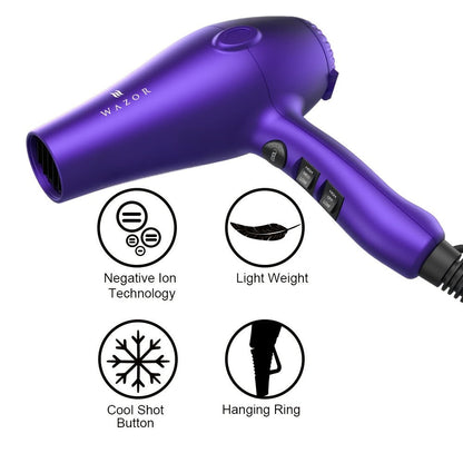 1875W Ionic Hair Dryer with Diffuser Concentrator Comb Nozzle - Professional Blow Dryer DC Motor 3 Heat 2 Speed Cool Shot Anti-Frizz Salon Quality for Women Black