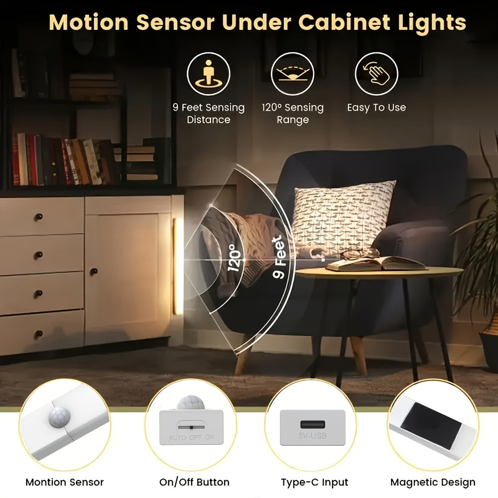 Under Cabinet Lights Motion Sensor 12 Pack USB Rechargeable Wireless Magnetic LED Night Light - 3 Modes Dimmable for Kitchen Wardrobe Closet Stairs Bedroom Bathroom Indoor - 10cm 20cm 30cm