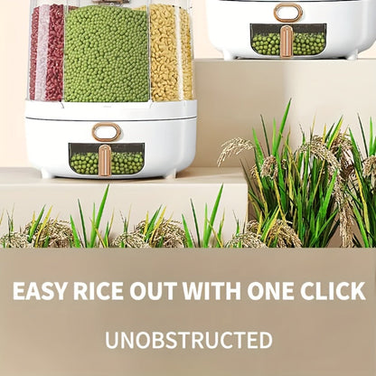 Rotating Grain Food Storage Organizer with Six Compartments and 13lb or 22lb Capacity Options