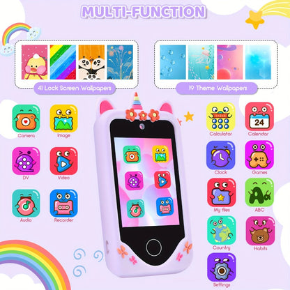 Unicorn Toy Phone in Pink or Purple with Dual Cameras, Touchscreen Interface and 32GB SD Card Label