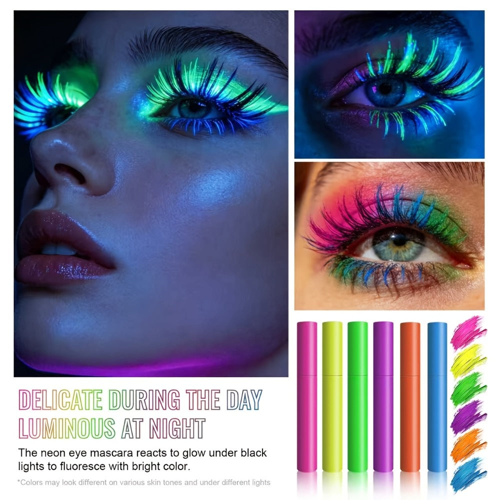 Colorful Mascara Set 6 Vivid Shades — water-resistant Smudge-Proof Curling Volumizing Lash Makeup, Purple Green Red Yellow Orange Blue