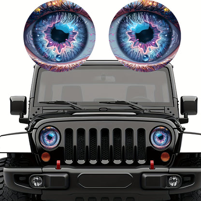 3D Beast Eye Headlight Stickers – Funny Car Headlight Decals for Jeep Round Headlights, Truck Body, Bumper & Window Decoration, Reusable PVC Glossy Stickers (1 or 2 Pairs)