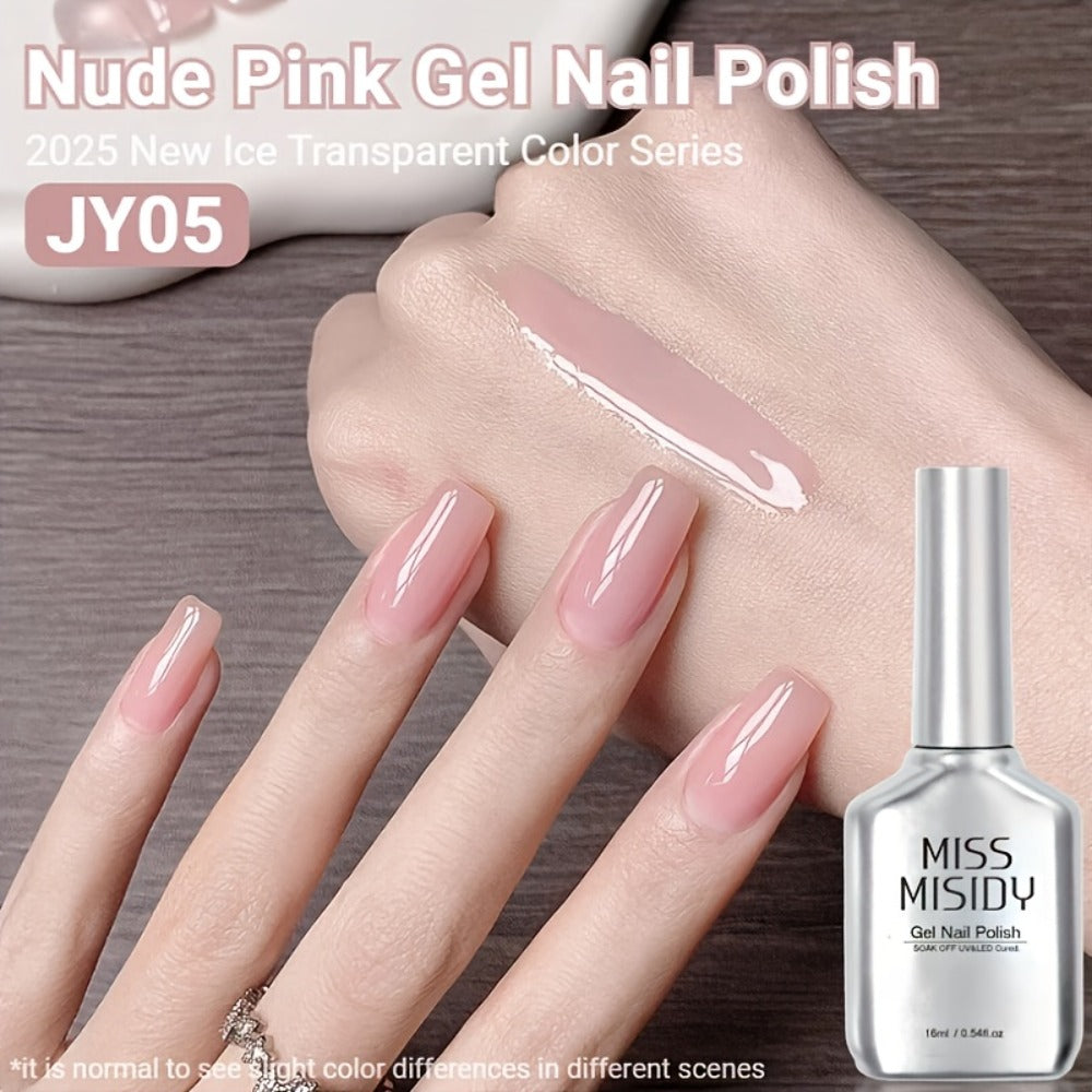 Gel Nail Polish JY05 in 16ml Ice-Transparent Nude Pink with Sheer Glass Finish and UV/LED Cure