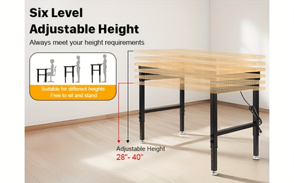 Adjustable 28–40-Inch Wood-Top Workbench in 60- or 96-Inch Widths with Pegboard, Wheels and Power Strip