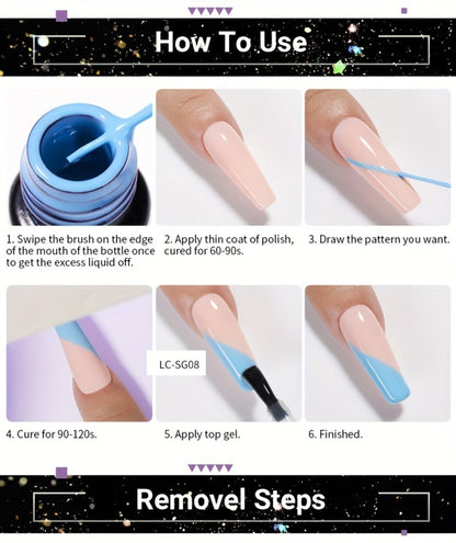 Reflective Line Nail Art Gel Set with Three 5ml LILYCUTE Bottles, Slim Liner Brushes and Two Color Group Options