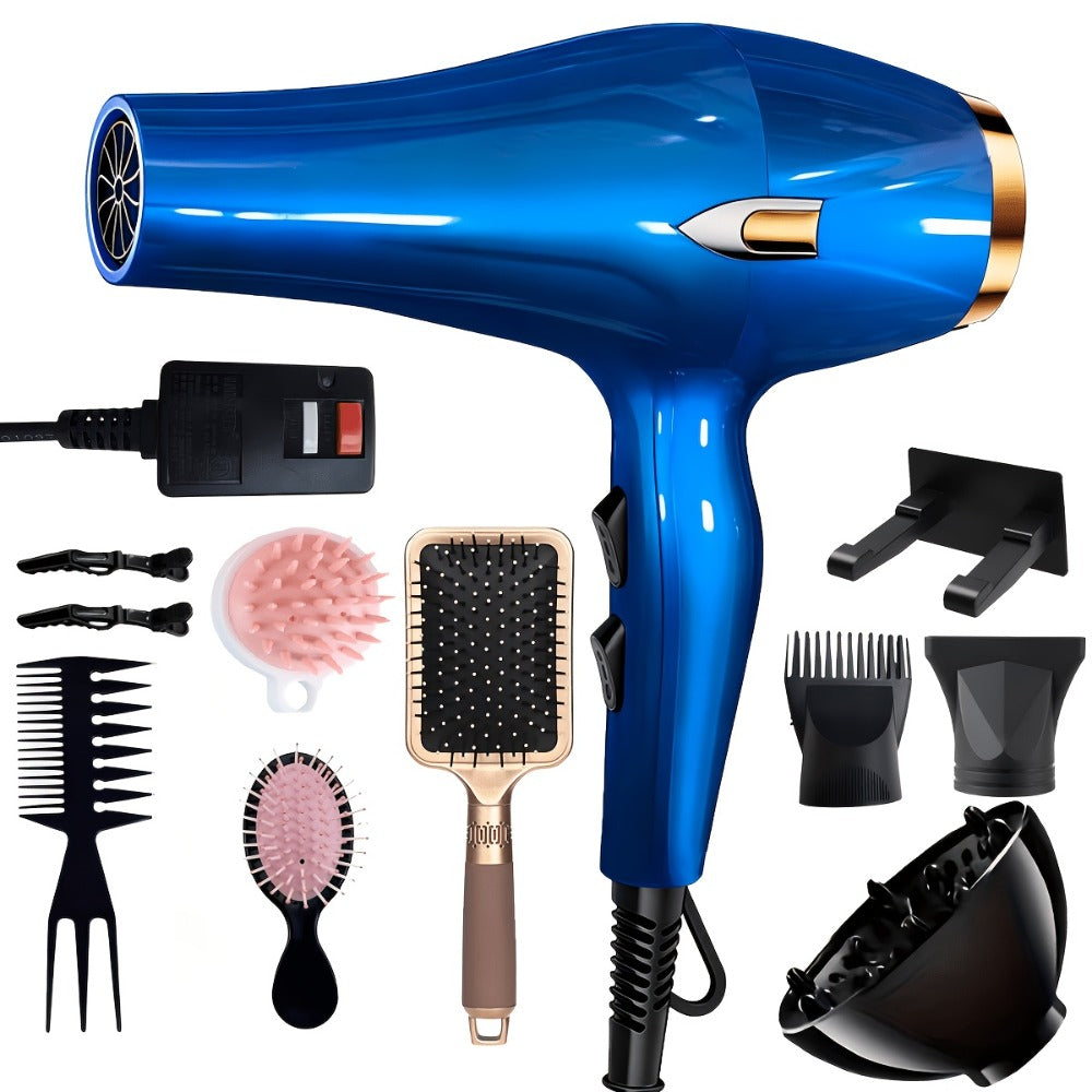 Brushless Motor Hair Dryer Set with Accessories - Professional Blow Dryer Kit Concentrator Nozzle Comb Clips 2 Modes 3 Speeds Ionic Anti-Frizz Home Salon Travel Black White Blue Green
