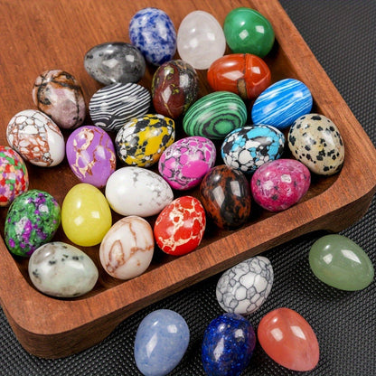 Thirty-Piece Mixed-Pattern Polished Egg-Shaped Stone Set for Bowls, Shelves, Crafts and Seasonal Displays