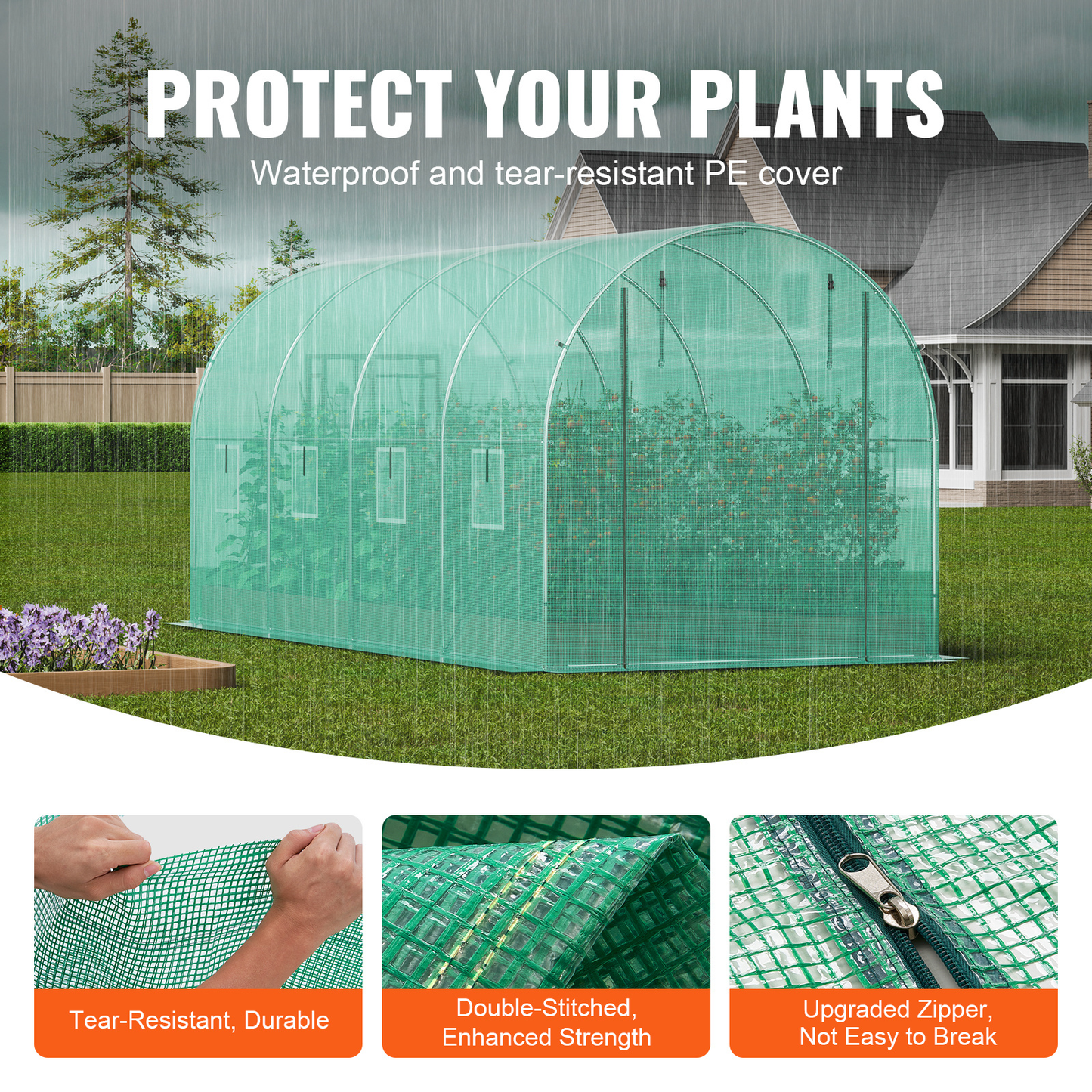 10- to 20-Foot Tunnel Greenhouse with Green Cover, Roll-Up Door and Size-Specific Vent Windows