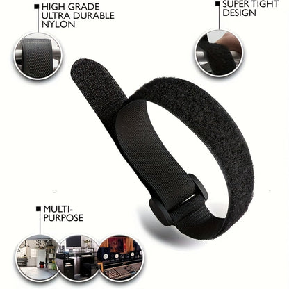 Adjustable Hook-and-Loop Cable Ties, 50 Black Straps with Buckles in 20 x 200 mm Size Pictured
