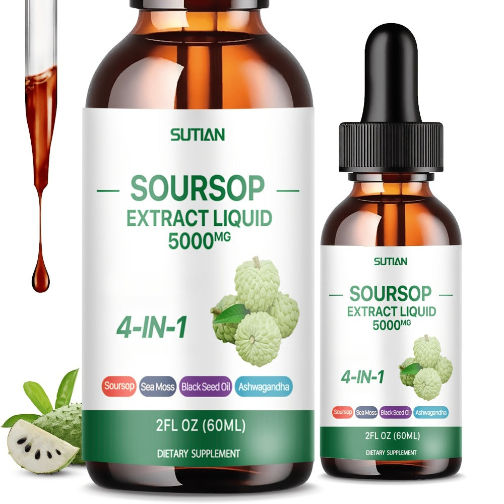 Dietary Supplement Soursop Liquid Drops with Black Seed Oil, Ashwagandha and Seaweed, 2 fl oz