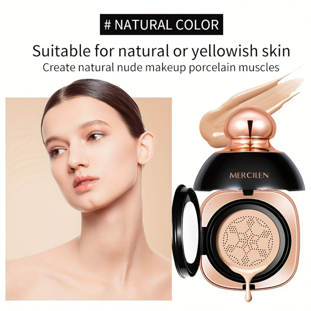 Air Cushion CC Cream Concealer Foundation MERCILEN Moisturizing Buildable Coverage Natural Dewy Finish – Hydrating Long-Lasting Face Makeup for Sensitive Skin Women All Skin Types
