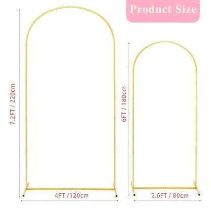 Backdrop Stand Gold Rounded Arch Set of Two, 7.2 and 6 Feet with Square Tube Frames and Flat Bases