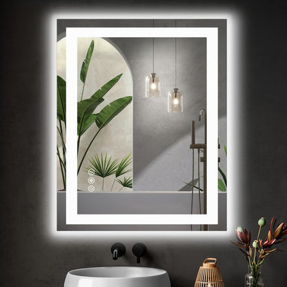 LED Bathroom Mirror with Anti-Fog – Dimmable Vanity Mirror, 3 Color Lighting Modes, Dual Light Source, Wall Mounted Horizontal or Vertical, Tempered Glass, Multiple Sizes