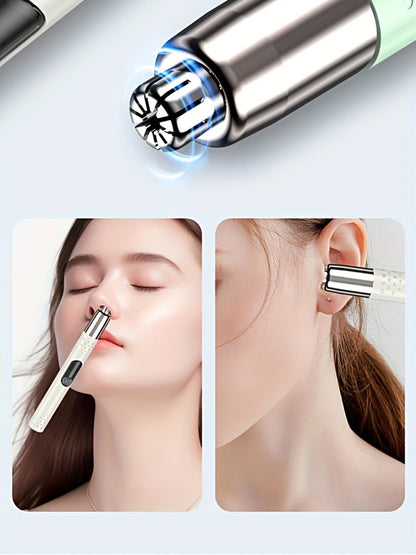 Rechargeable Nose, Ear and Eyebrow Hair Trimmer in Green with Stainless Steel Cutting Head and USB Charging
