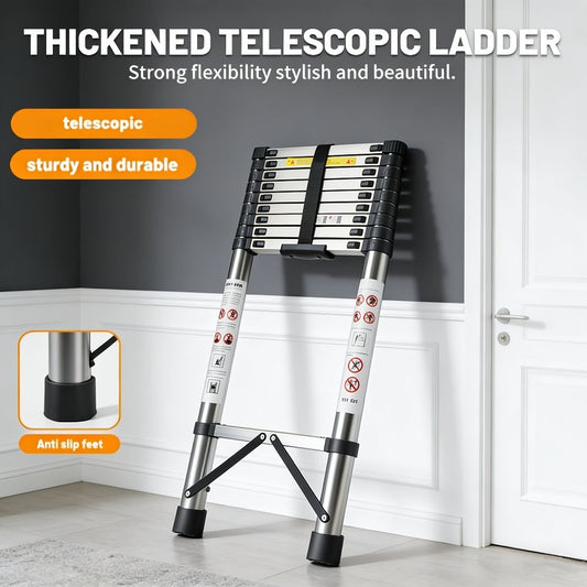 Telescoping Extension Ladder Aluminum Heavy Duty 330 LBS – 6.5 / 8.5 / 10.5 / 12.5 FT Folding Telescopic Ladder, Easy Store, Multi-Purpose for Roof Repair, Painting, Gutter Cleaning & Outdoor Work