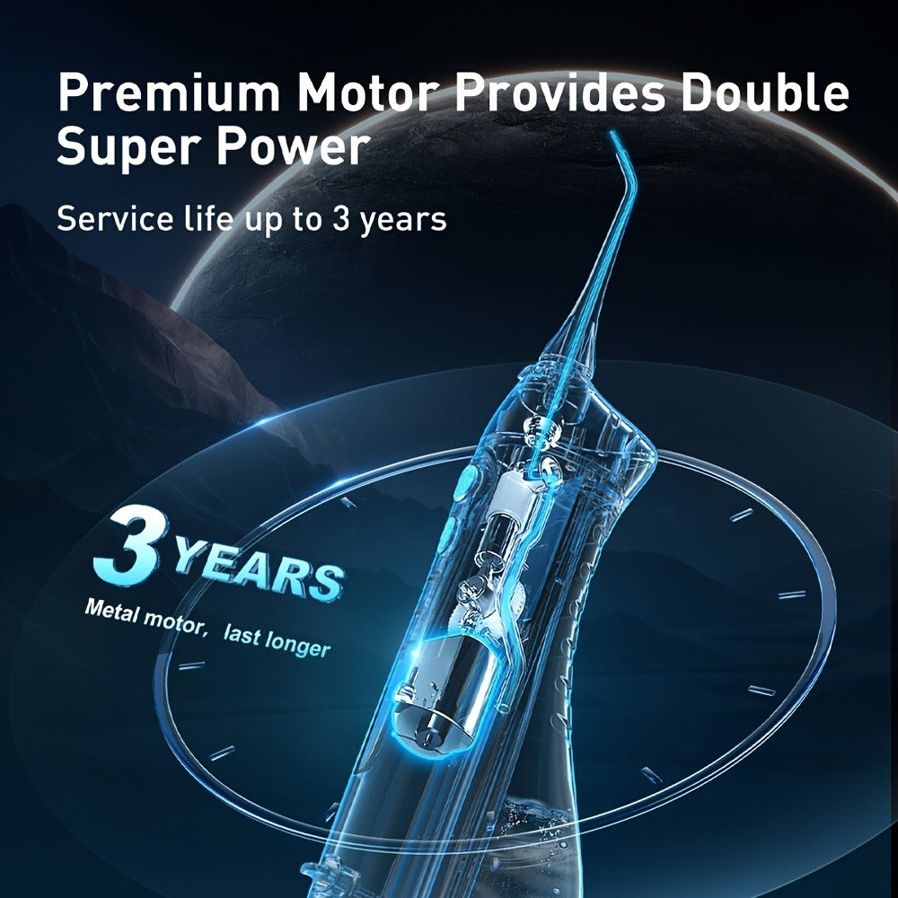 Water Flosser COSLUS CX20 Cordless Oral Irrigator with 300ml Detachable Tank, Five Tips, Rotating Nozzle and Gold Accents