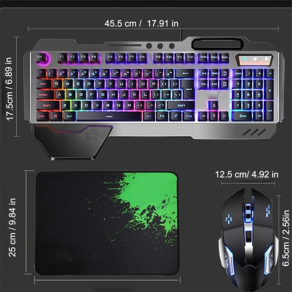 RGB Wireless Gaming Keyboard and Mouse Combo 2.4GHz Rechargeable Backlit Mechanical Feel Metal Panel for PC Laptop Desktop Black White Gamer Gift