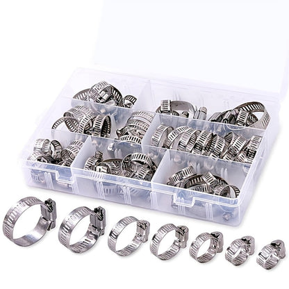 Stainless Steel Hose Clamps 100-Pack Assortment Kit - Multiple Universal Sizes Adjustable Hose, for Home Plumbing Maintenance and Repair